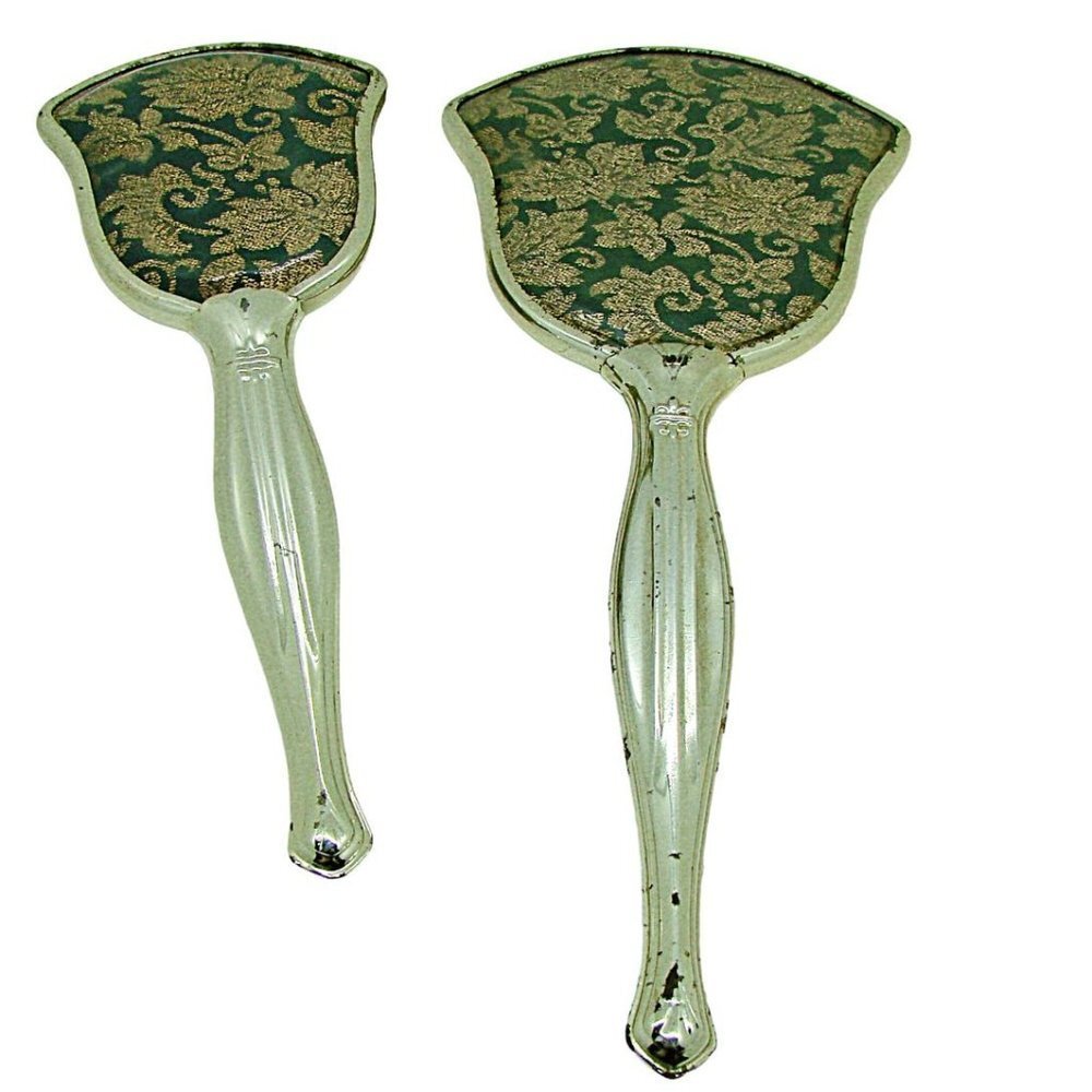 Vintage Victorian Matching Vanity Hairbrush & Handheld Mirror Set Black Gold